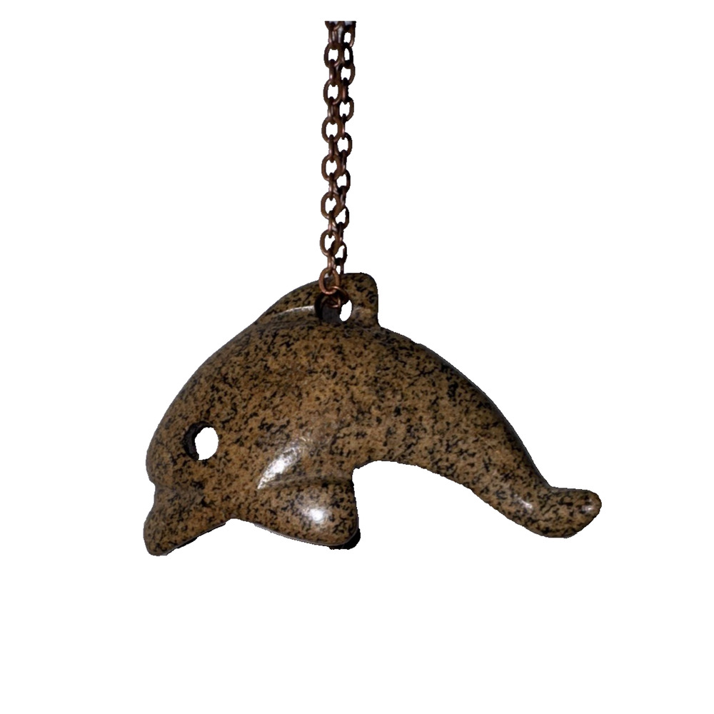 Dolphin Necklace Jewelry Bling Bronze Tone Genuine Stone Brown Tan Speckled
